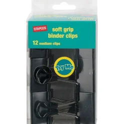 Staples ® Soft Grip Binder Clips, 1 1/4" Width, 5/8" Capacity, Black, 12/Pk Clearance