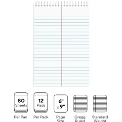 Staples Steno Pad, 6" x 9", Gregg Ruled, White, 80 Sheets/Pad, Dozen (ST57354/TR57354) Online