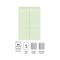 Staples Steno Pads, 6" x 9", Gregg Ruled, Green, 80 Sheets/Pad, Dozen Pads/Pack (ST57353) Outlet