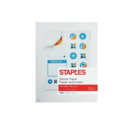 Staples Sticker Paper, 8.5" x 11", White Matte, 30/Pack (70972)* Shipping Labels
