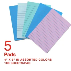 Stickies Standard Notes, 4" x 6" Assorted, 100 Sheets/Pad, 5 Pads/Pack (S-46WC5/52573) Sticky Notes