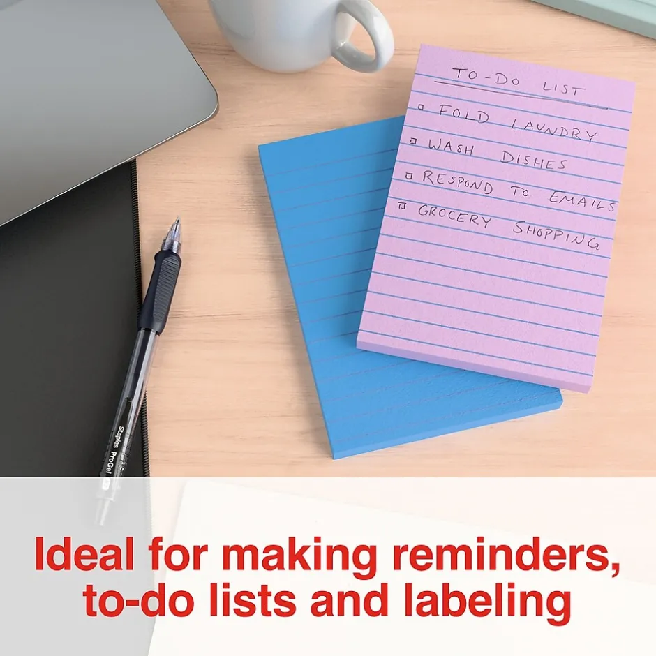 Stickies Standard Notes, 4" x 6" Assorted, 100 Sheets/Pad, 5 Pads/Pack (S-46WC5/52573) Sticky Notes