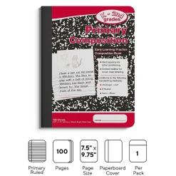 Staples 1-Subject Composition Notebooks, 7.5" x 9.75", Primary Ruled, 100 Sheets, Black/Red (42079C) Clearance