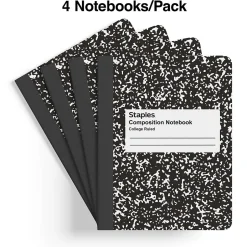Staples 1-Subject Composition Notebooks, 7.5" x 9.75", College Ruled, 100 Sheets, , 4/Pack (ST58371C) Black Online