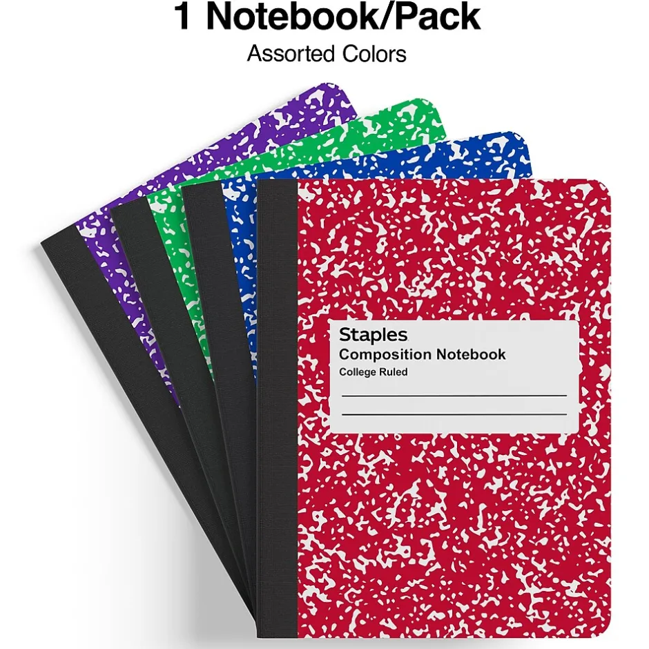 Staples 1-Subject Composition Notebooks, 7.5" x 9.75", College Ruled, 100 Sheets (ST55063C)