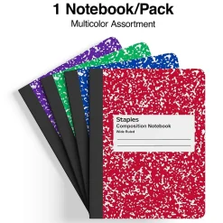 Staples 1-Subject Composition Notebooks, 7.5" x 9.75", Wide Ruled, 100 Sheets (ST55077C) Assorted Colors Clearance
