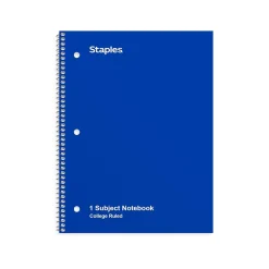 Staples 1-Subject Notebook, 8" x 10.5", College Ruled, 70 Sheets, (TR27500) Blue Discount