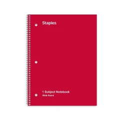 Staples 1-Subject Notebook, 8" x 10.5", Wide Ruled, 70 Sheets, , 48 Notebooks/Carton (27497CT) Assorted Colors Outlet