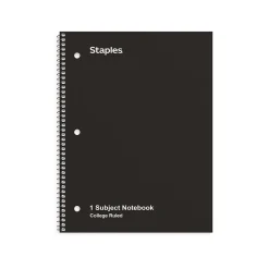 Staples 1-Subject Notebook, 8.5" x 10.5", College Ruled, 70 Sheets, Black, 3/Pack (ST58373) Hot