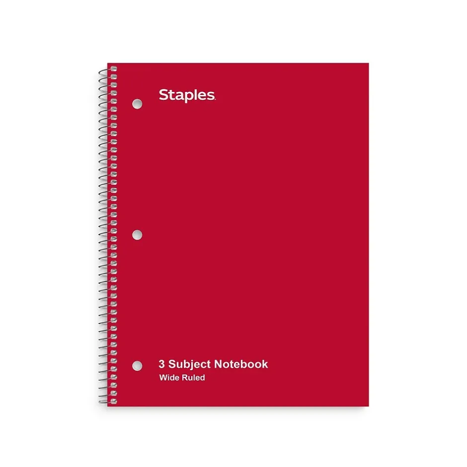 Staples 3-Subject Notebook, 8" x 10.5", Wide Ruled, 120 Sheets, Assorted Colors, 3/Pack (TR11669) Online
