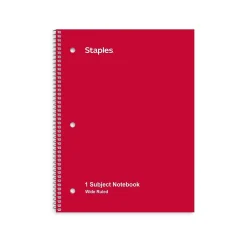 Staples 1-Subject Notebooks, 8" x 10.5", Wide Ruled, 70 Sheets, (ST24007C) Red Clearance