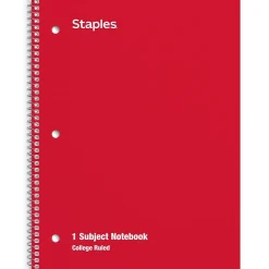 Staples 1-Subject Notebooks, 8" x 10.5", College Ruled, 70 Sheets, Assorted Colors (ST54891C) Best
