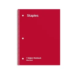 Staples 1-Subject Notebooks, 8" x 10.5", Wide Ruled, 70 Sheets, Assorted Colors, 72/Pack (TR11667CT) Discount