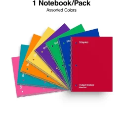 Staples 1-Subject Notebooks, 8" x 10.5", College Ruled, 70 Sheets, Assorted Colors, 48/Pack (10871) Outlet