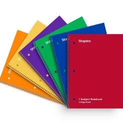 Staples 1-Subject Notebooks, 8" x 10.5", College Ruled, 70 Sheets, Assorted Colors, 6/Pack (ST58376C) Sale