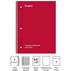Staples ® 1-Subject Subject Notebooks, Other, College Ruled, 100 Sheets, Black (42077M)
