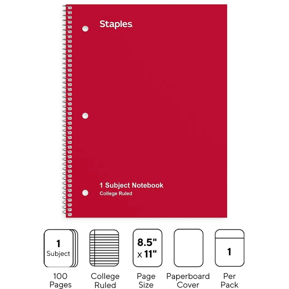 Staples ® 1-Subject Subject Notebooks, Other, College Ruled, 100 Sheets, Black (42077M)