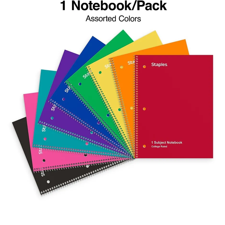 Staples ® 1-Subject Subject Notebooks, Other, College Ruled, 100 Sheets, Black (42077M)