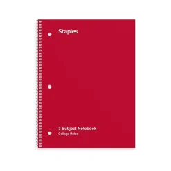 Staples ® 3-Subject Subject Notebooks, 8.5" x 11", College Ruled, 150 Sheets, Assorted (27524M) Online