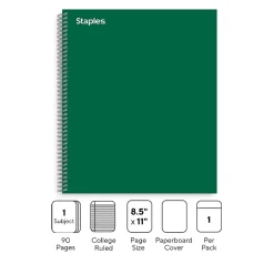 Staples ® 1-Subject Subject Notebooks, 8.5" x 11", College Ruled, 100 Sheets, Green (TR58358M-CC) Best