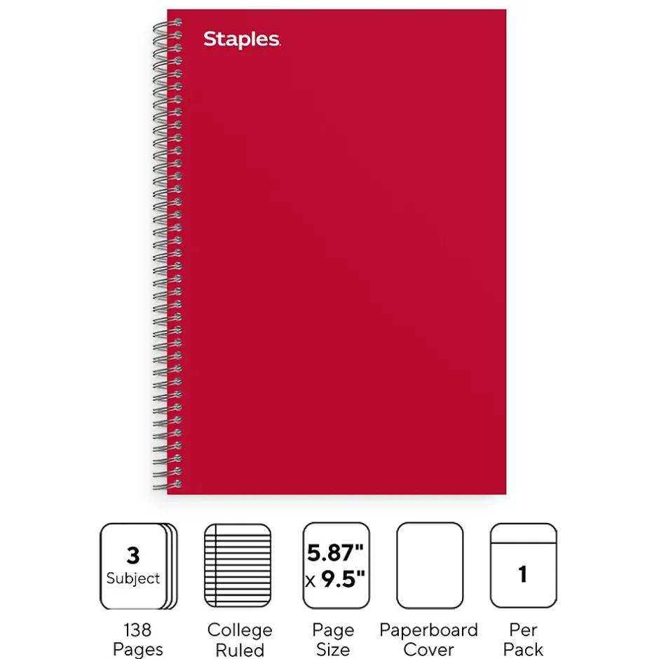 Staples ® 3-Subject Subject Notebooks, College Ruled, 150 Sheets, Assorted (83360) Best