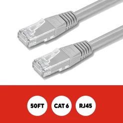 Ethernet Cables<Staples TECH 50' Cat-6 Ethernet Cable, Male to Male, Gray (ST62447)