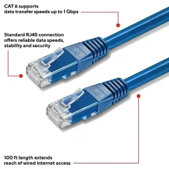 Ethernet Cables<Staples TECH 100' Cat-6 Ethernet Cable, Male to Male, Blue (ST62452)