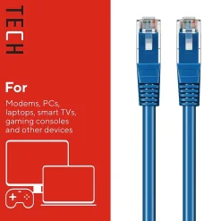 Ethernet Cables<Staples TECH 100' Cat-6 Ethernet Cable, Male to Male, Blue (ST62452)