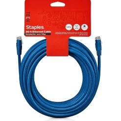 Ethernet Cables<Staples TECH 50' Cat-6 Ethernet Cable, Male to Male, Blue (ST62450)