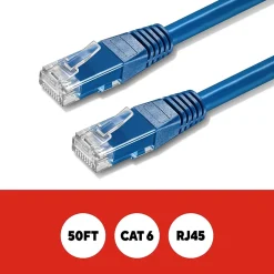 Ethernet Cables<Staples TECH 50' Cat-6 Ethernet Cable, Male to Male, Blue (ST62450)