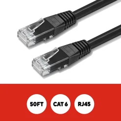 Ethernet Cables<Staples TECH 50' Cat-6 Ethernet Cable, Male to Male, Black (ST62448)