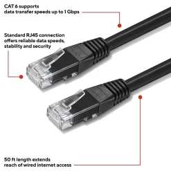 Ethernet Cables<Staples TECH 50' Cat-6 Ethernet Cable, Male to Male, Black (ST62448)