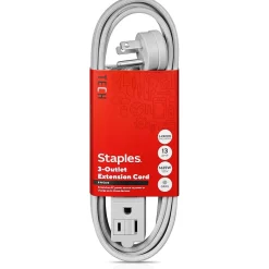 Extension Cords<Staples TECH 8' Extension Cord, 3-Outlet, 16 AWG, Gray (ST22131-CC)