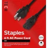 Power Cables<Staples TECH 6 ft. AC Power Cord, Male to Male, Black (ST62398)