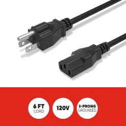 Power Cables<Staples TECH 6 ft. AC Power Cord, Male to Male, Black (ST62398)