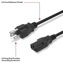 Power Cables<Staples TECH 6 ft. AC Power Cord, Male to Male, Black (ST62398)