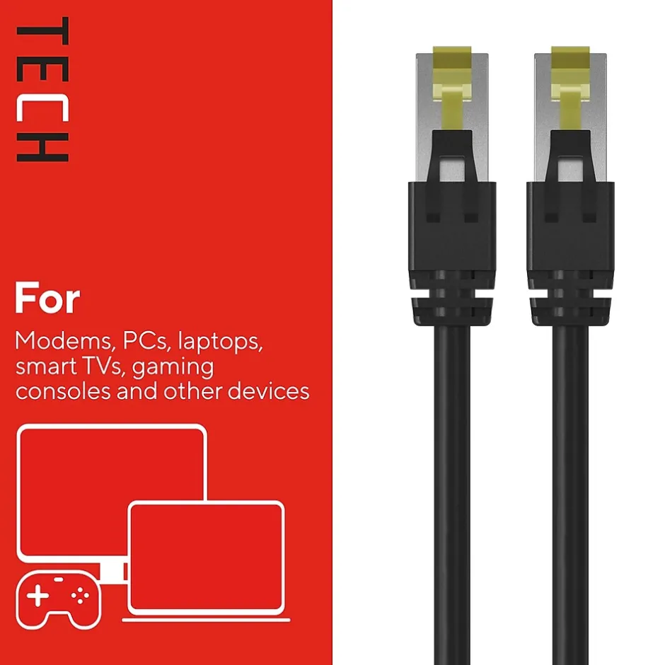 Ethernet Cables<Staples TECH 20 ft. Cat 7 Ethernet Cable, Male to Male, Black (ST62462)