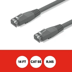 Ethernet Cables<Staples TECH 14 ft. Cat 5E Ethernet Cable, Male to Male, Gray (ST62449)