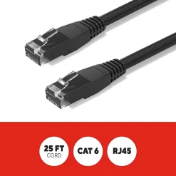 Ethernet Cables<Staples TECH 25 ft. Cat-6 Ethernet Cable, Male to Male, Black (ST62457)