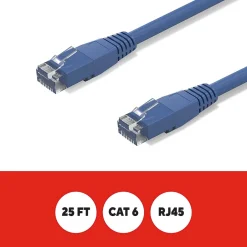 Ethernet Cables<Staples TECH 25 ft. Cat-6 Ethernet Cable, Male to Male, Blue (ST62451)