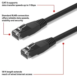 Ethernet Cables<Staples TECH 14 ft. Cat-6 Ethernet Cable, Male to Male, Black (ST62456)