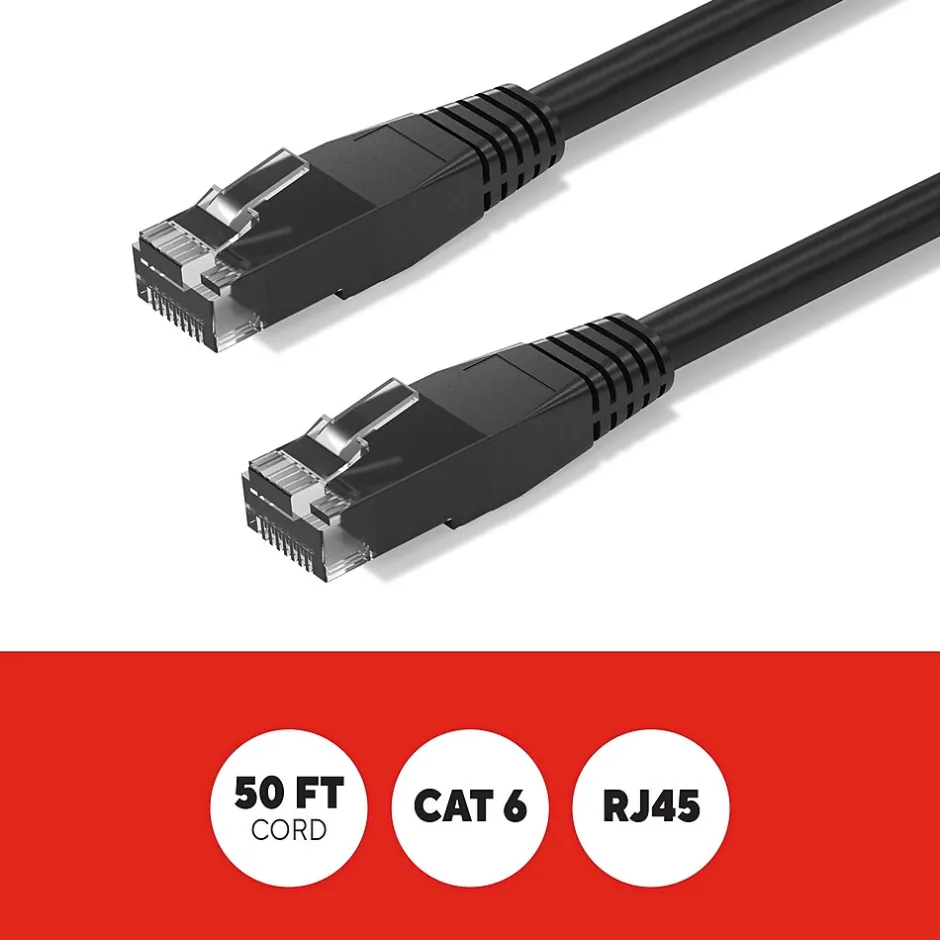 Ethernet Cables<Staples TECH 50 ft. Cat-6 Ethernet Cable, Male to Male, Black, 10/Pack (ST62459)