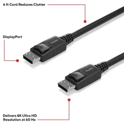 Ethernet Cables<Staples TECH 6 ft. Display Port to Display Port Audio/Video Cable, Male to Male, Black (ST62469)
