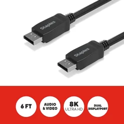 Ethernet Cables<Staples TECH 6 ft. Display Port to Display Port Audio/Video Cable, Male to Male, Black (ST62474)