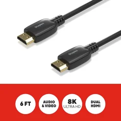 Hdmi Cables<Staples TECH 6 ft. HDMI to HDMI Audio/Video Cable, Male to Male, Black (ST62477)