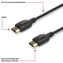 Hdmi Cables<Staples TECH 8 ft. HDMI to HDMI Audio/Video Cable, Male to Male, Black (ST62467)