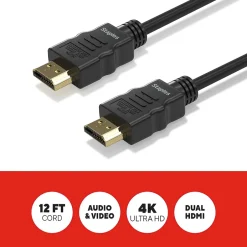 Hdmi Cables<Staples TECH 12 ft. HDMI to HDMI Audio/Video Cable, Male to Male, Black (ST62465)