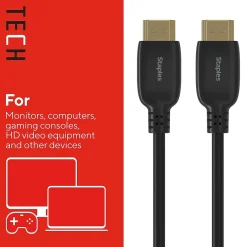 Hdmi Cables<Staples TECH 4 ft. HDMI to HDMI Audio/Video Cable, Male to Male, Black, 2/Pack (ST62478)