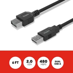 Usb Cables<Staples TECH 6 ft. USB-A to USB-A Cable, Male to Male, Black (ST62439)