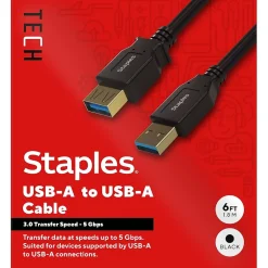 Usb Cables<Staples TECH 6 ft. USB-A to USB-A Cable, Male to Male, Black (ST62442)